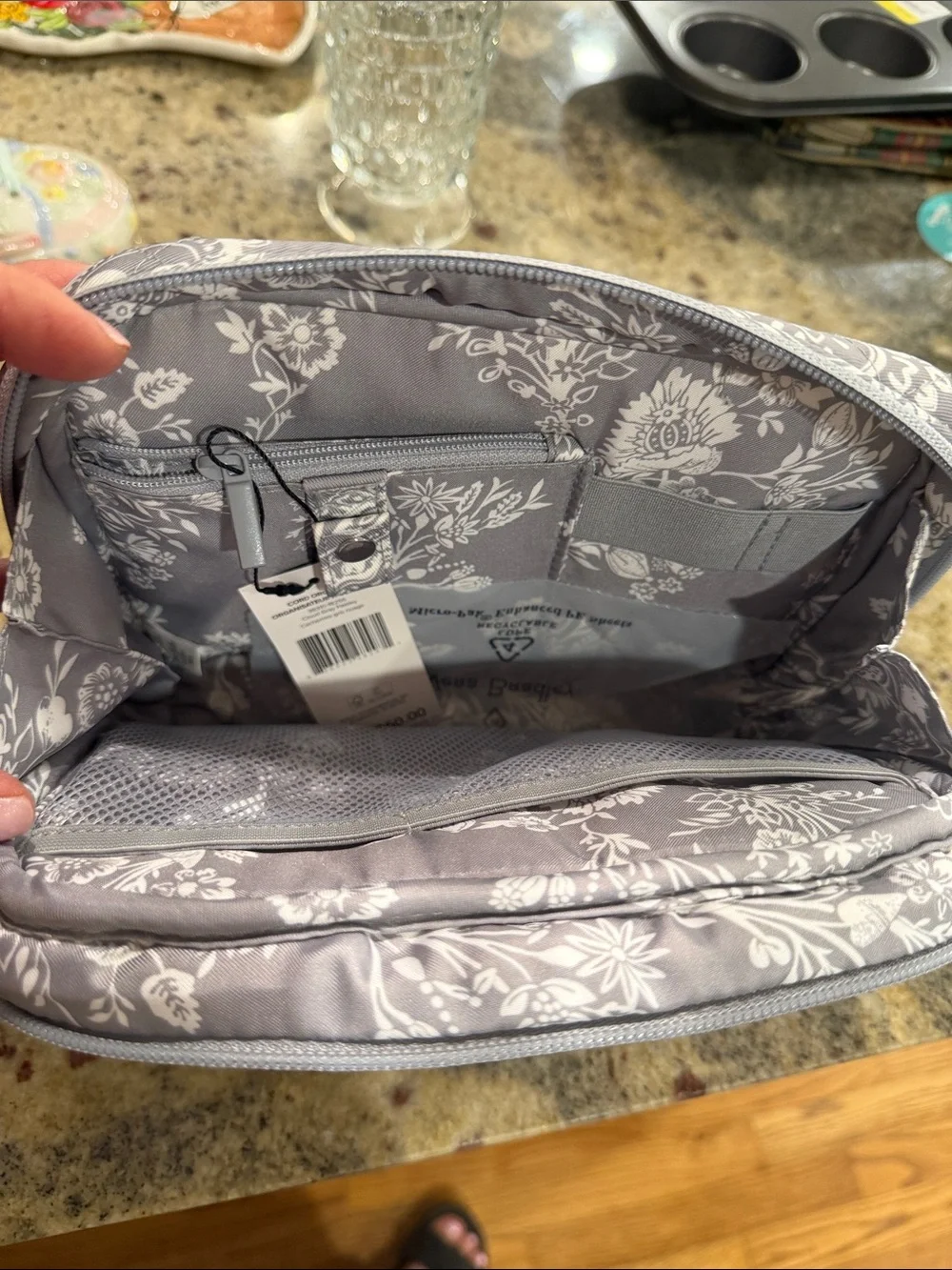 Vera Bradley Gray and White Paisley Quilted Cosmetic Case NWT cord organizer